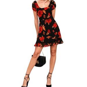 Cotton Candy LA Scoopneck Black Floral Print Ruffled Dress Size Medium